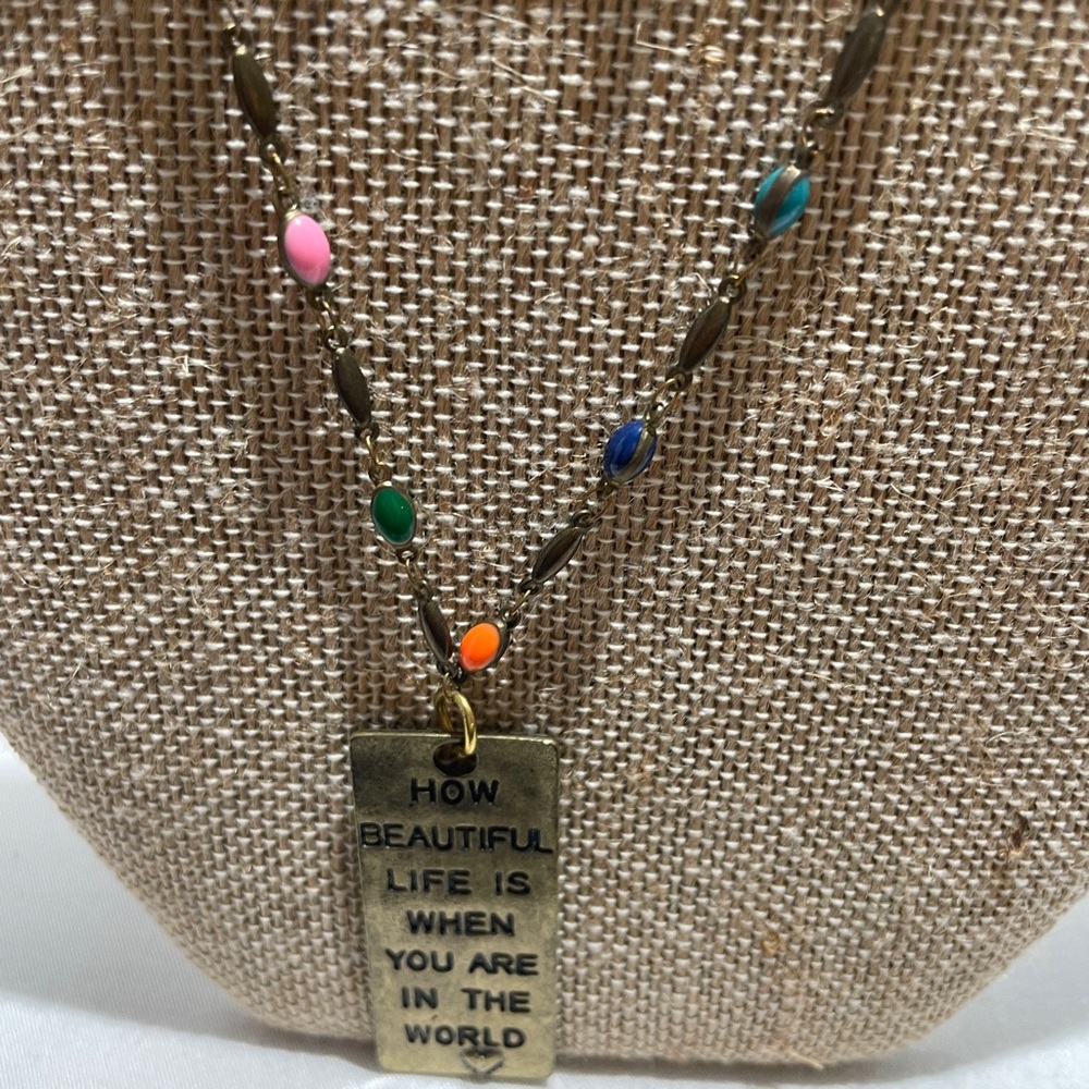 Multicolor Beaded Necklace with Inspirational Pendant